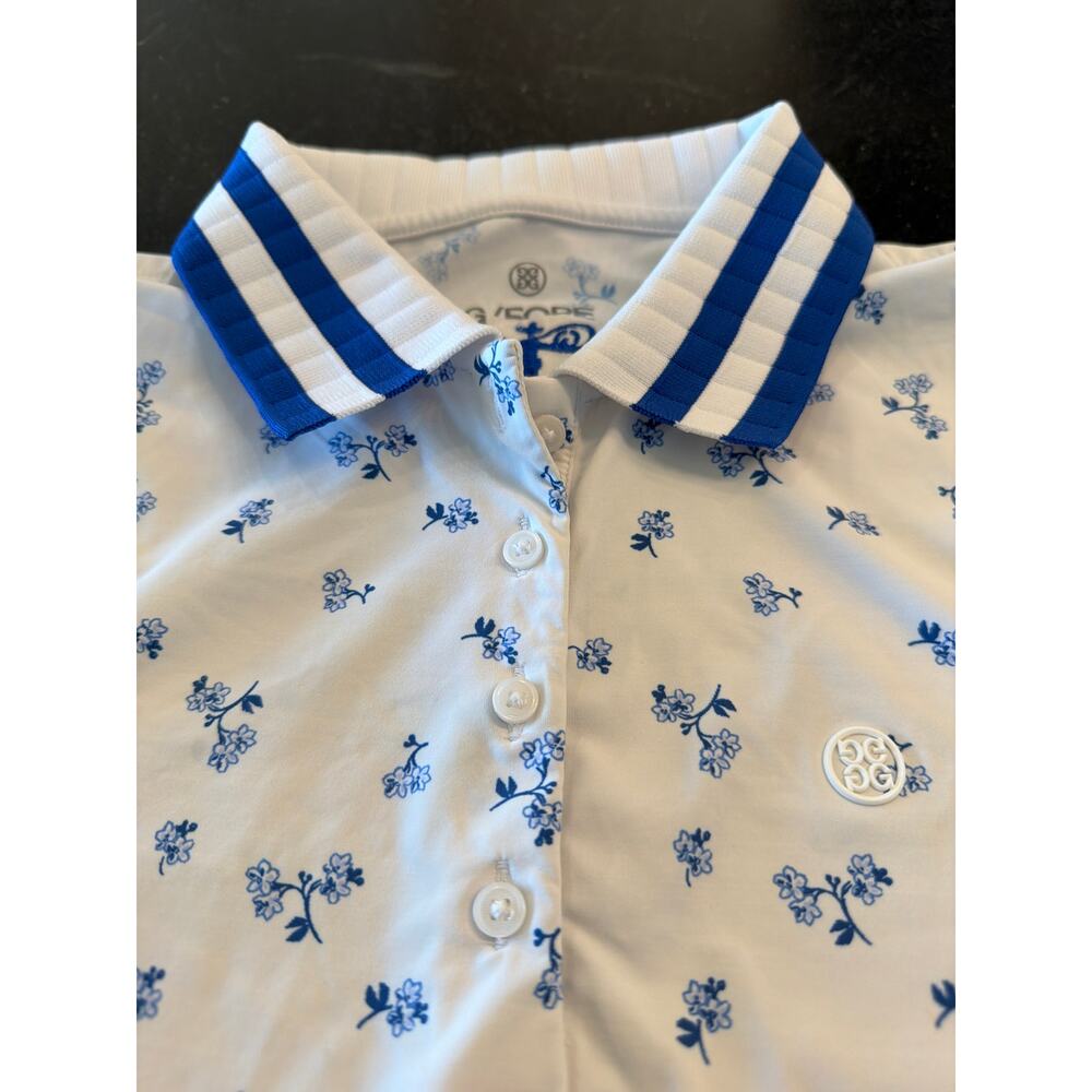 G/Fore SM blue/white floral sleeveless golf polo - Picture 3 of 10